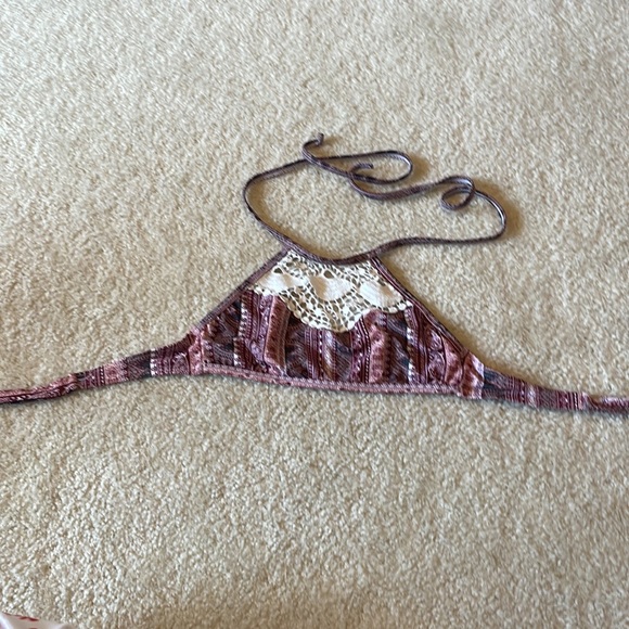 Girls 2-piece Bathing Suit Pink Maroon Patterned Colors - Picture 3 of 4